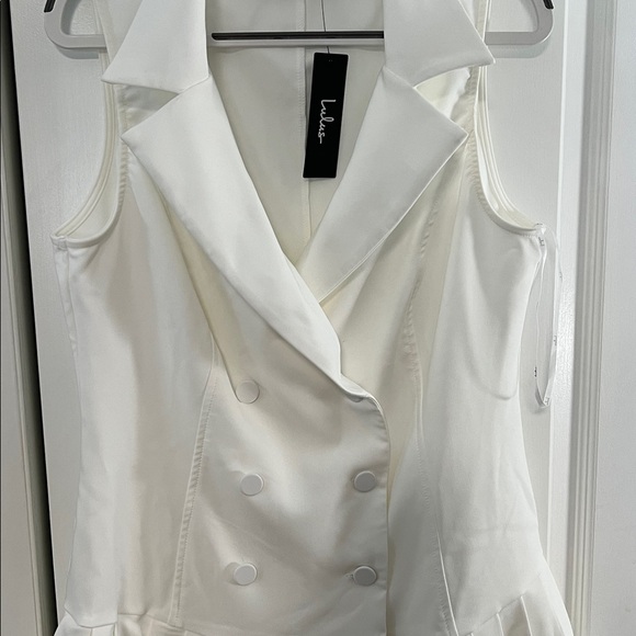 Lulus Posh Vision White Sleeveless Blazer Pleated Mini Dress Size XL - Picture 9 of 9